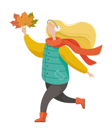 Happy girl during autumn season  イラスト
