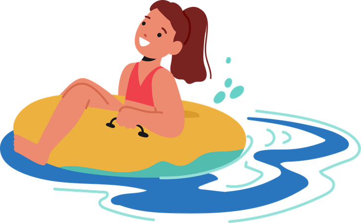 Happy Girl Enjoying Water Park Ride  Illustration