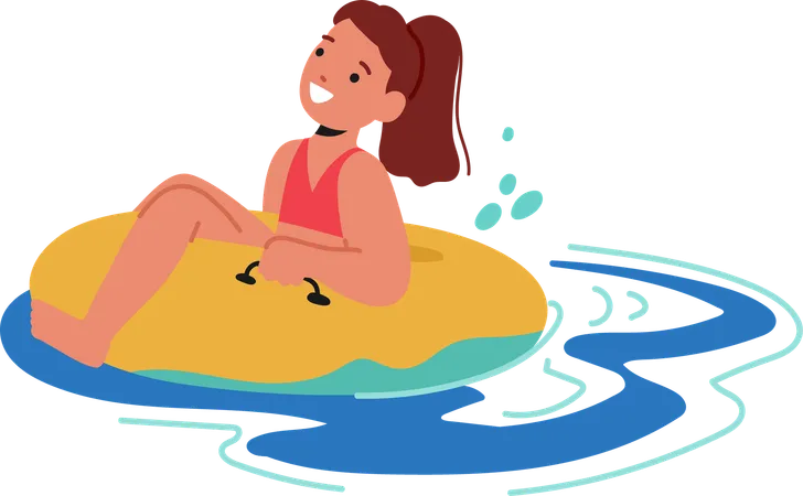 Happy Girl Enjoying Water Park Ride  Illustration