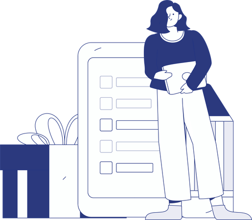 Happy girl filling Customer Response Form  Illustration