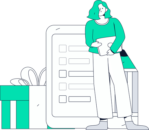 Happy girl filling Customer Response Form  Illustration