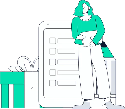 Happy girl filling Customer Response Form  Illustration