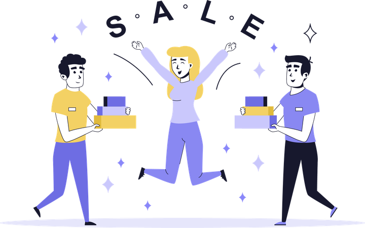 Happy girl getting seasonal discount  Illustration