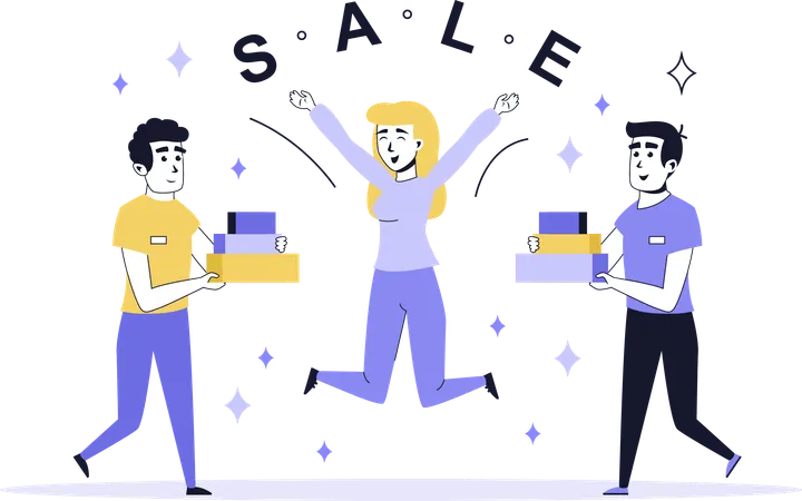 Happy girl getting seasonal discount  Illustration