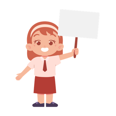 Happy Girl Holding Blank Board In Right Hand  Illustration