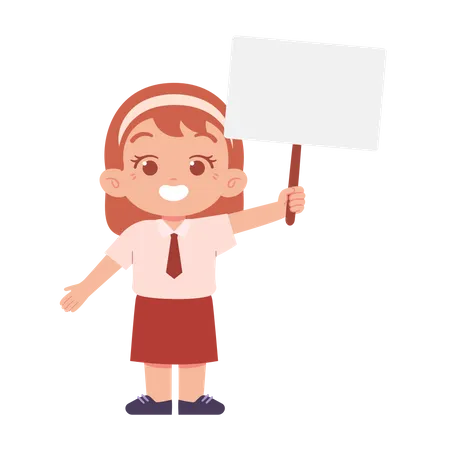 Happy Girl Holding Blank Board In Right Hand  Illustration