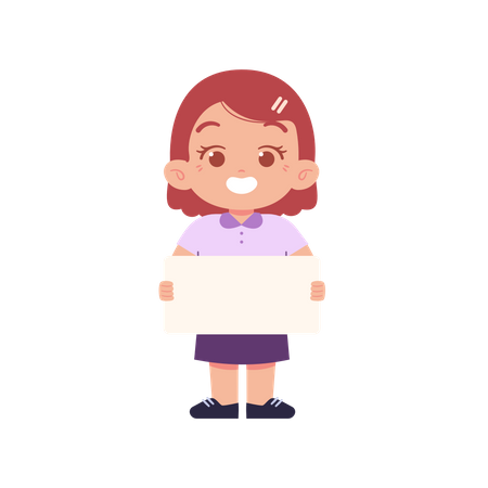 Happy Girl Holding Blank Paper  Illustration