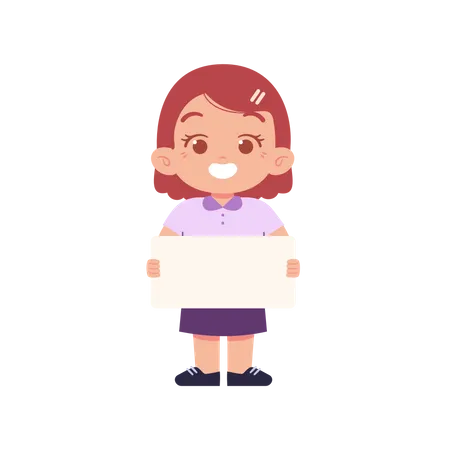 Happy Girl Holding Blank Paper  Illustration