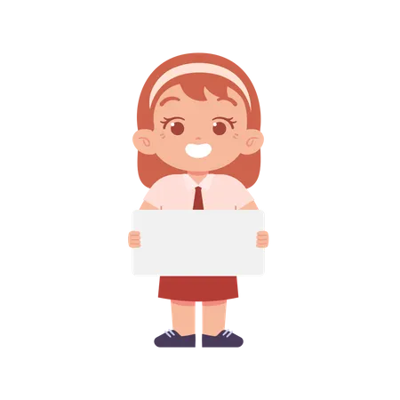 Happy Girl Holding Blank Paper  Illustration