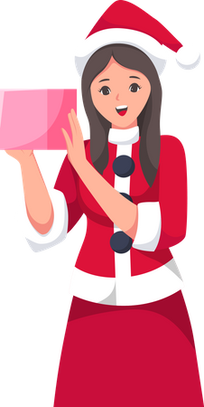 Happy girl holding christmas gift  Illustration