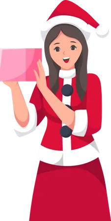 Happy girl holding christmas gift  Illustration