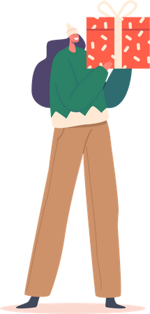 Happy Girl Holding Giftbox Illustration
