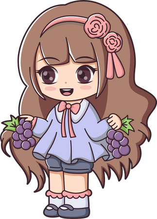 Happy Girl holding grapes  Illustration