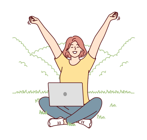 Happy girl holding laptop  Illustration