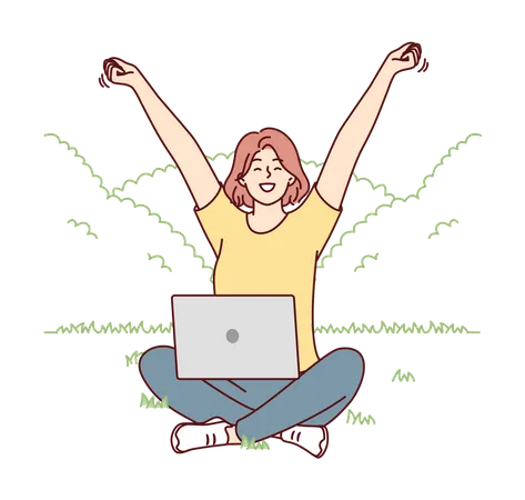 Happy girl holding laptop  Illustration