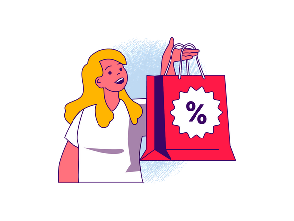Happy girl holding shopping bag  Illustration