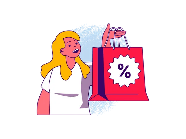 Happy girl holding shopping bag  Illustration