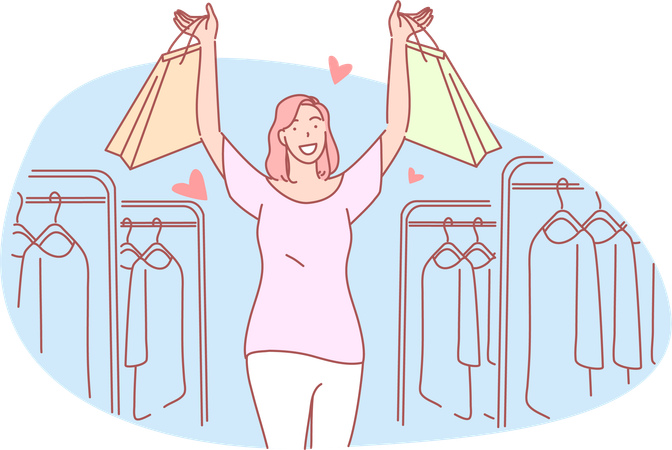 Happy girl holding shopping bags  Illustration