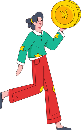 Happy girl holding yuan coin  Illustration