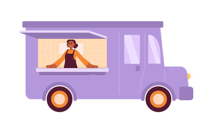 Happy girl in food truck  Illustration