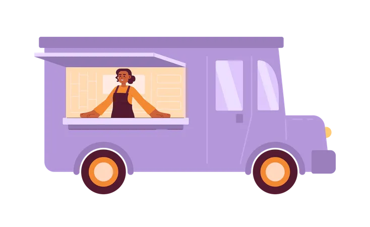 Happy girl in food truck  Illustration