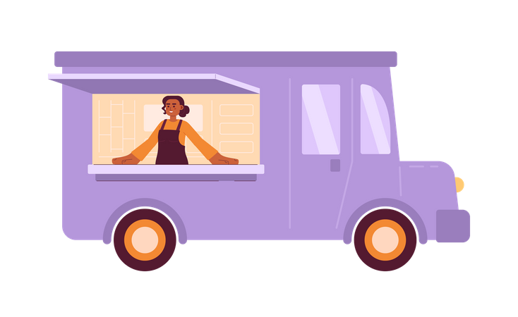 Happy girl in food truck  일러스트레이션