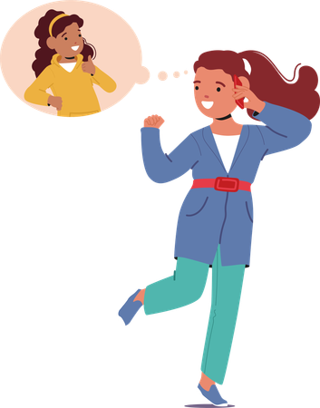 Happy Girl Joyfully Talking On Phone With Friend  Illustration