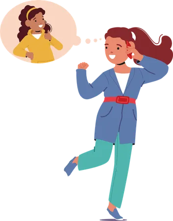 Happy Girl Joyfully Talking On Phone With Friend  Illustration