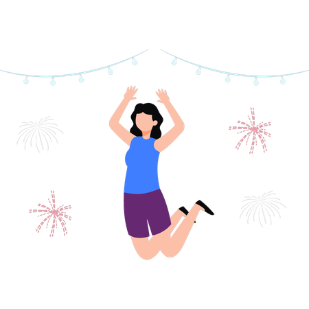 Happy Girl Jumping In Air  Illustration
