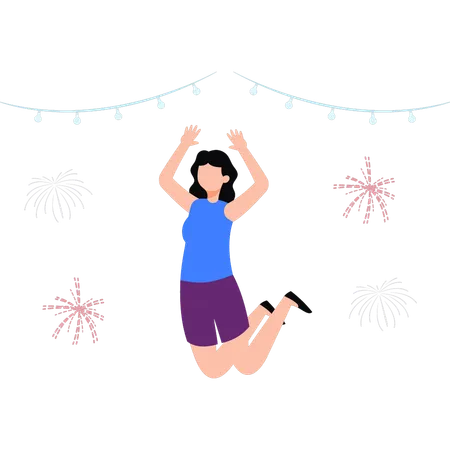 Happy Girl Jumping In Air  Illustration