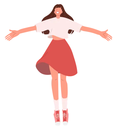 Happy girl jumping in air  Illustration