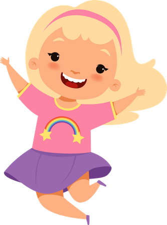 Happy Girl Jumping In Air  Illustration