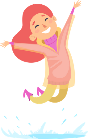 Happy girl jumping in rain  Illustration