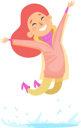 Happy girl jumping in rain Illustration