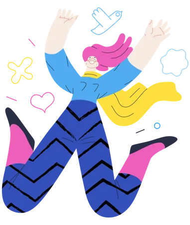 Happy girl jumping in the air cheerfully  Illustration