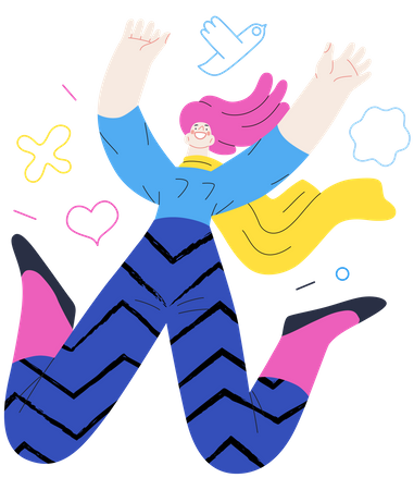 Happy girl jumping in the air cheerfully  Illustration