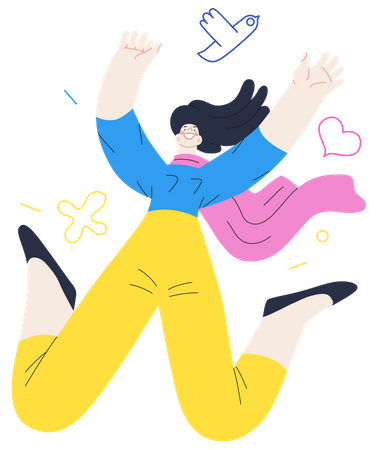 Happy girl jumping in the air cheerfully  Illustration