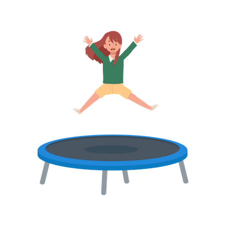 Happy girl jumping on trampoline  Illustration