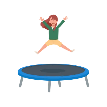 Happy Cute Kid Smile Jump On Trampoline Flat Vector Cartoon Illustration イラスト