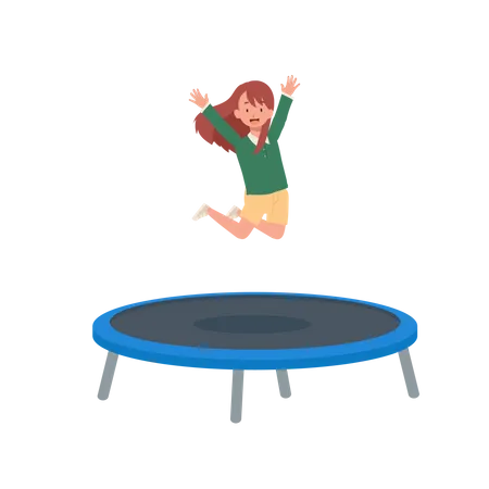 Happy Cute Kid Smile Jump On Trampoline Flat Vector Cartoon Illustration Illustration