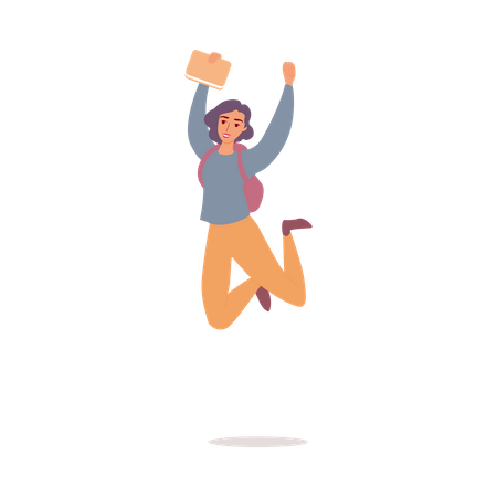 Happy girl jumping with bag  Illustration