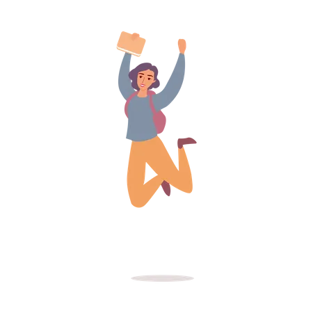 Happy girl jumping with bag  Illustration