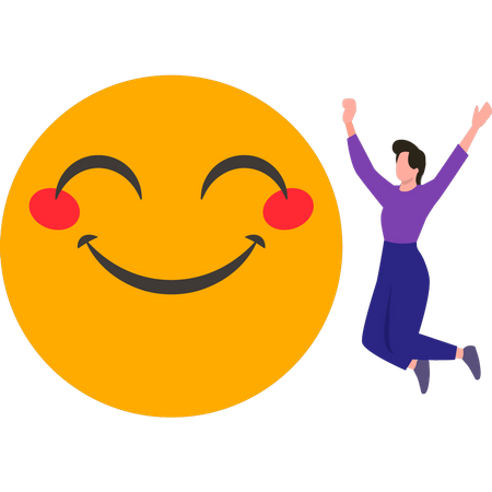 Happy girl jumping with emoji  Illustration