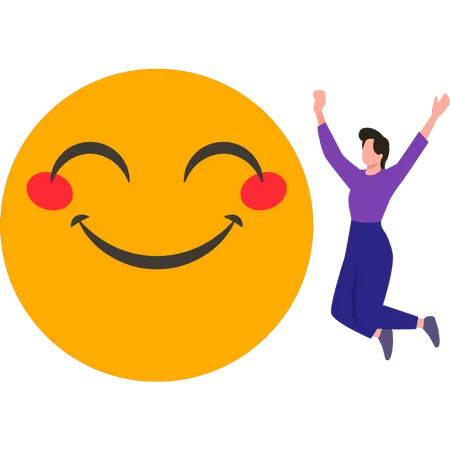 Happy girl jumping with emoji  Illustration