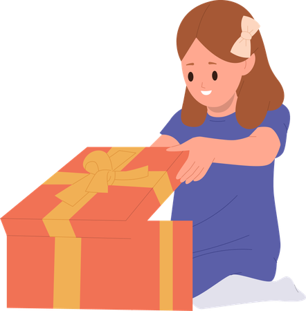 Happy girl opening gift box  Illustration