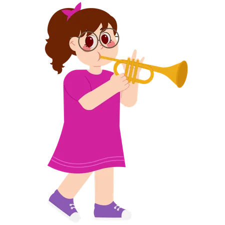 Happy girl playing trumpet  イラスト