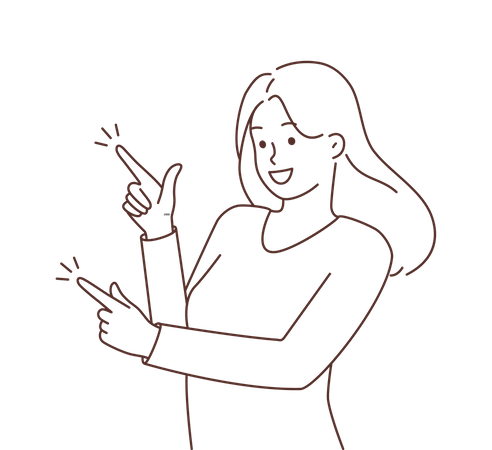 Happy girl pointing something left  Illustration