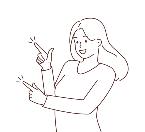 Happy girl pointing something left  Illustration