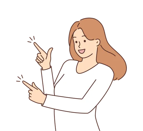 Happy girl pointing something left  Illustration