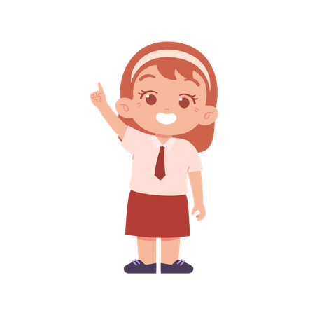 Happy Girl Pointing Up Using Left Hand  Illustration